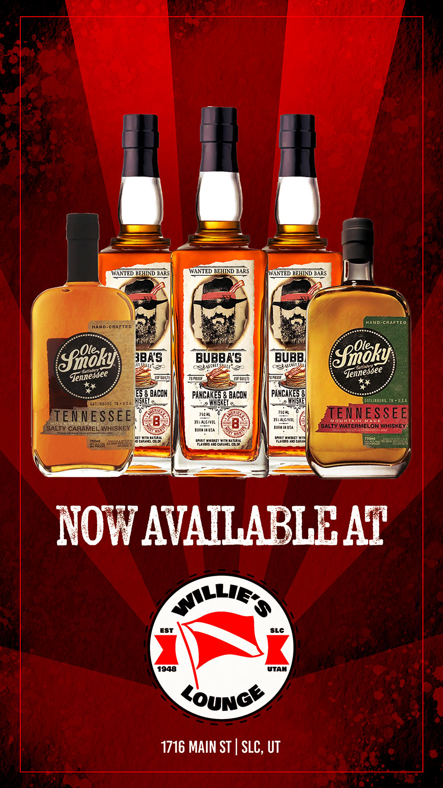 now available at Willie's Lounge bubbas and ole smokey