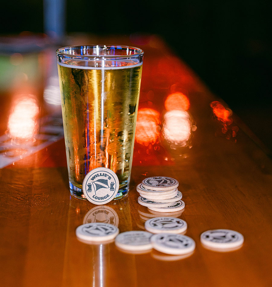 cold beer and game tokens Willies Lounge